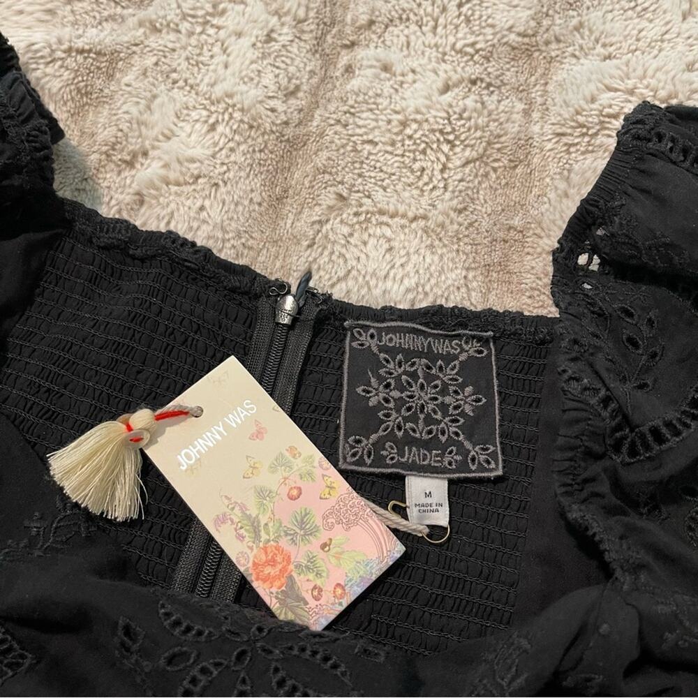 New Johnny Was Ella Black Embroidered Poof Sleeve Babydoll Dress - Picture 6 of 7